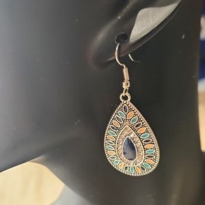 Teardrop Silver Bohemian Dangle Earrings Multi Color Silver Boho Earring NWT